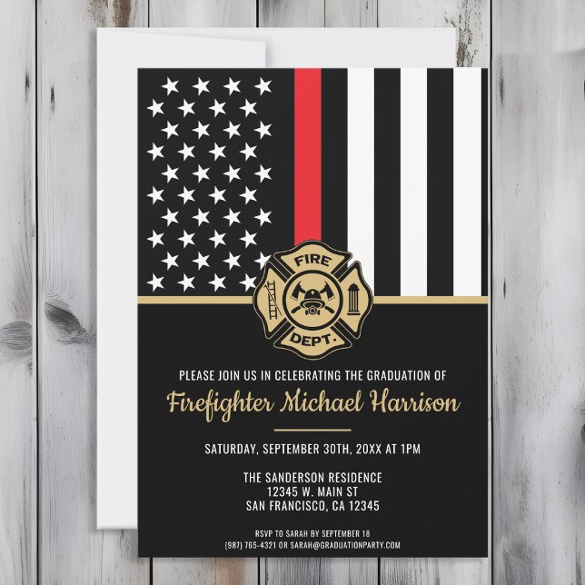 Convite Homem-Fogo da Graduação da Academia Red Flag (Perfect invitation to invite guests to celebrate the new fire academy graduate in fire fighting!)