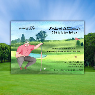 Convite Homem Golfe Tacadas Cinquenta 50º Aniversário
