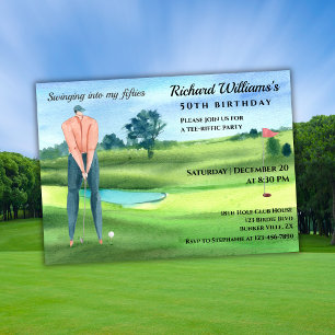 Convite Homem Jogando Golfe e Balançando em Meu 50º Aniver