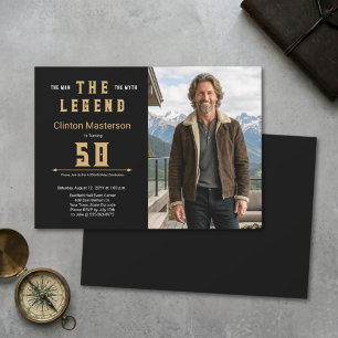 Convite Homem Mito Lenda Preto Dourado Ousado Moderno 50º 