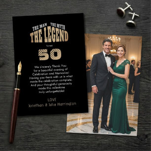 Convite Homem Mito Lenda Preto Ouro 50º Foto Obrigado