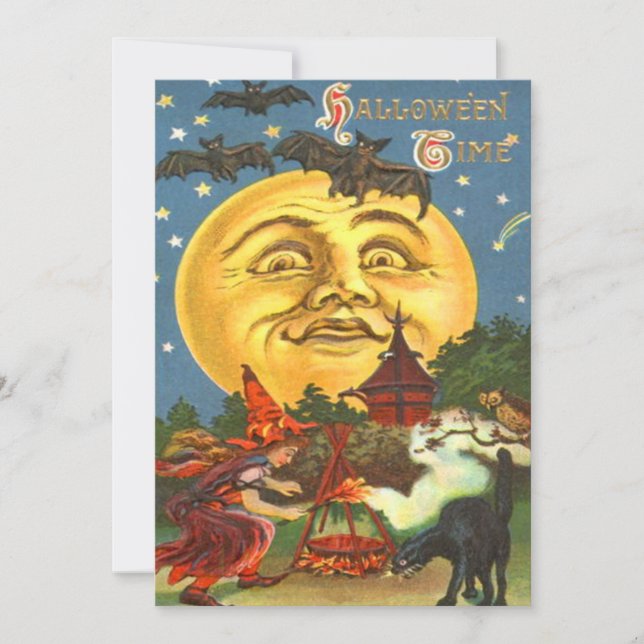 Convite Homem Na Lua Bruxa Negra De Gato (Frente)