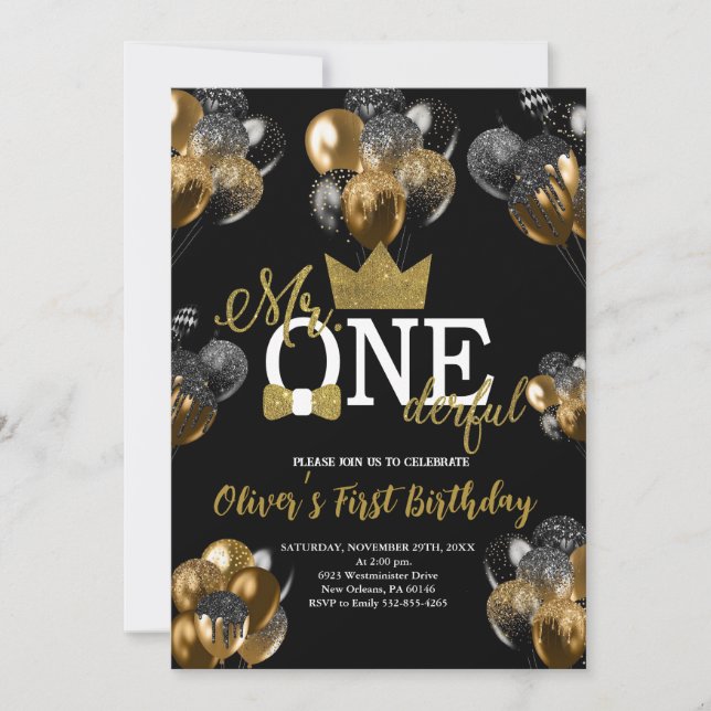 Convite Homem Pequeno, Sr. Aniversário Maravilhoso, Balões (Frente)