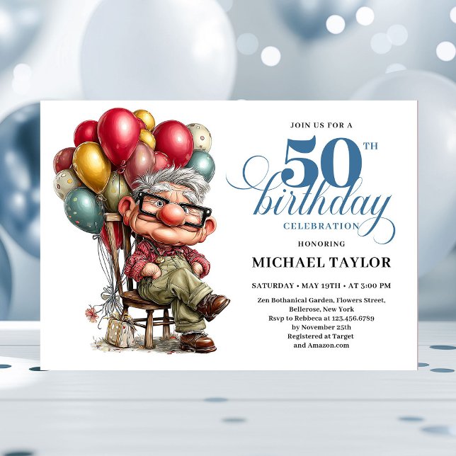 Convite Homen Tendência Caprichoso 50º Aniversário Humor D (Trendy Whimsical Man 50th Birthday Funny Humor Invitation

)