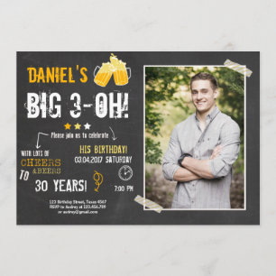 Convite Homens de 30 de aniversário de animadores e cervej