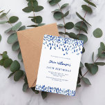Convite Homens de confete branco azul-marinho de aniversár<br><div class="desc">Um moderno,  elegante e convite. Um fundo branco decorado com confete azul. Personalize e adicione um nome e detalhes. Texto azul.</div>