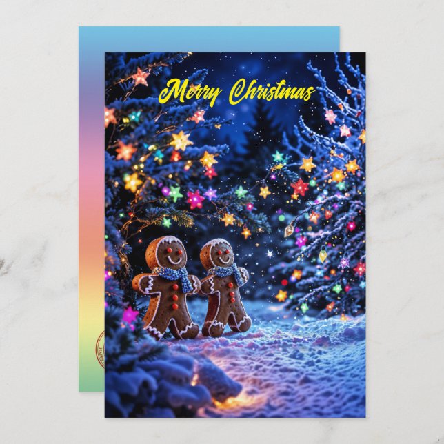 Convite Homens de gengibre festivos fantasia de neve (Frente/Verso)