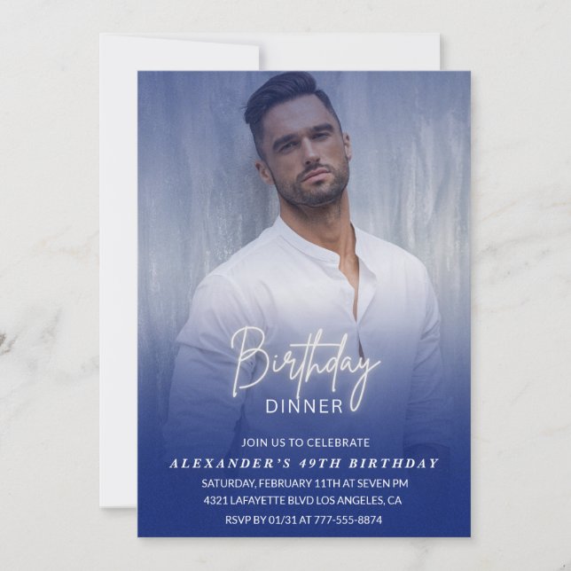 Convite Homens Jantam Marinho de fotos azul 49 anos (Frente)