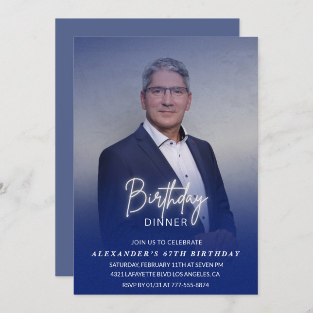 Convite Homens Jantam Marinho de fotos azul 67 anos Convit (Frente/Verso)