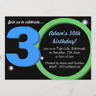 Convite Homens partido verde/azul trigésimo de aniversár