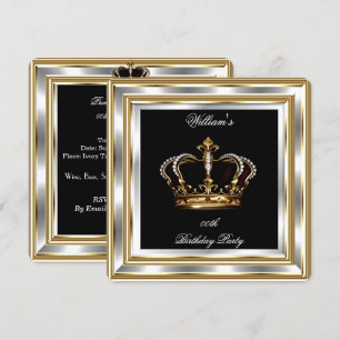 Convite Homens Preto Dourado Prata Aniversário Príncipe Re