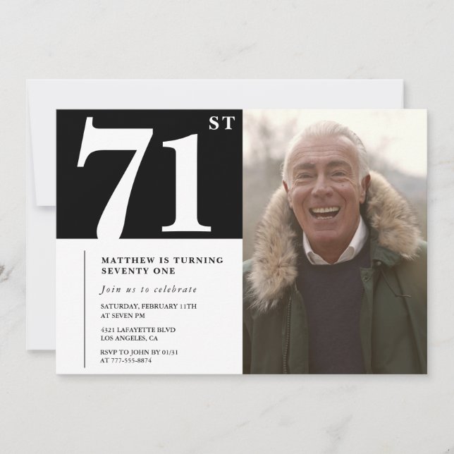 Convite Homens Preto e Branco 71º aniversário (Frente)