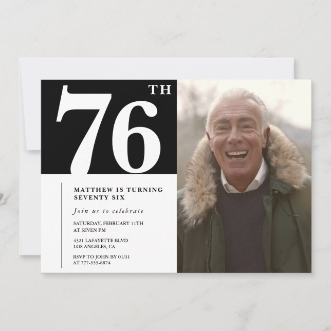 Convite Homens Preto e Branco 76º aniversário (Frente)