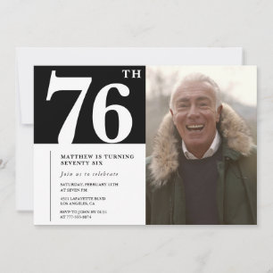 Convite Homens Preto e Branco Aniversário de 76 anos