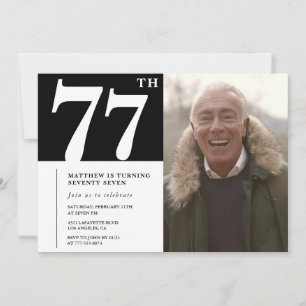Convite Homens Preto e Branco Aniversário de 77 anos
