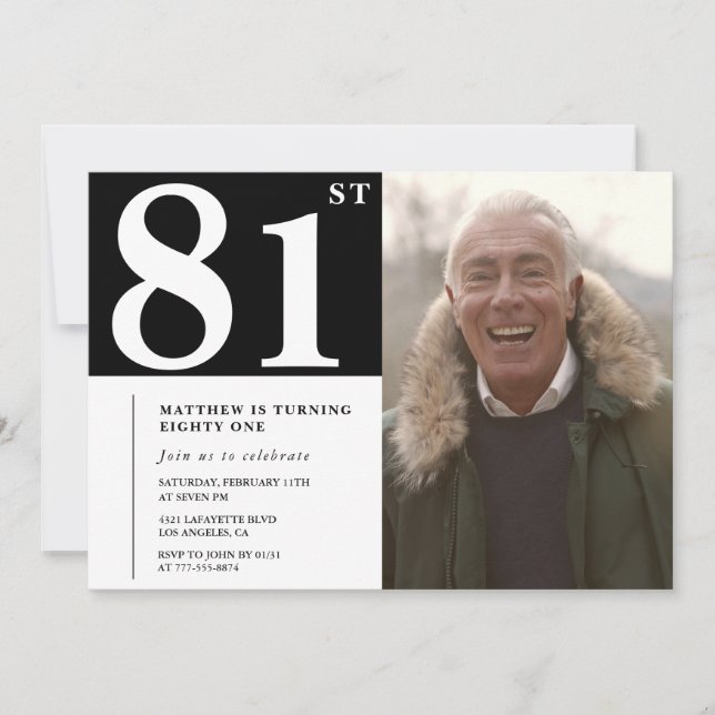 Convite Homens Preto e Branco no 81º aniversário (Frente)