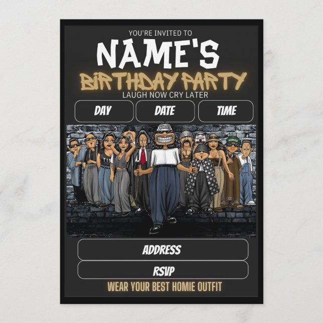 Convite Homies Birthday Invitation, 90s nostalgia (Frente)