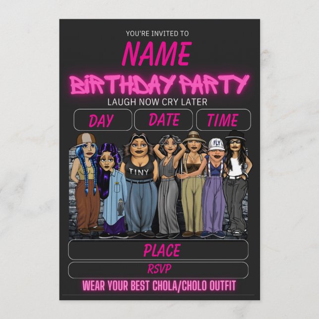 Convite Homies Birthday Invitation Chicana Birthday (Frente)