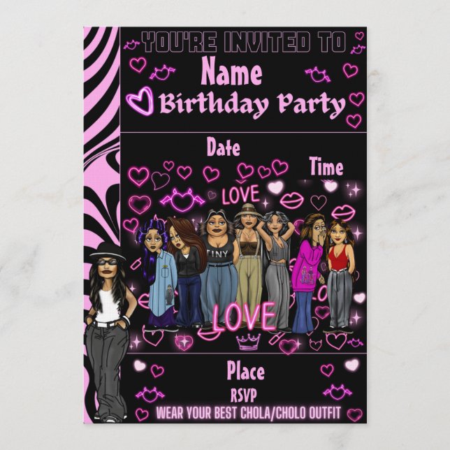 Convite Homies Chicana  Birthday Invitation Lil Homies (Frente)