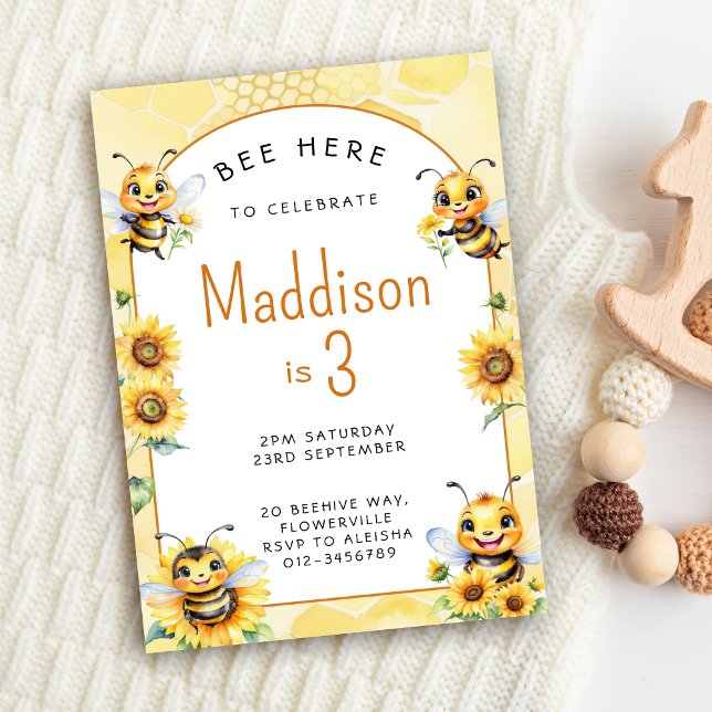 Convite Honey Bee aniversário de 3 anos (Honey Bee 3rd Birthday Invitation)