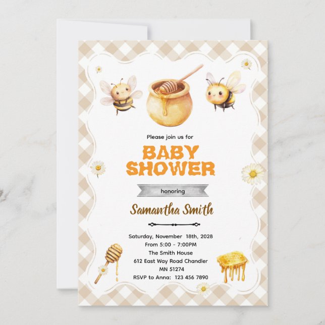 Convite Honey bee baby shower invitation (Frente)