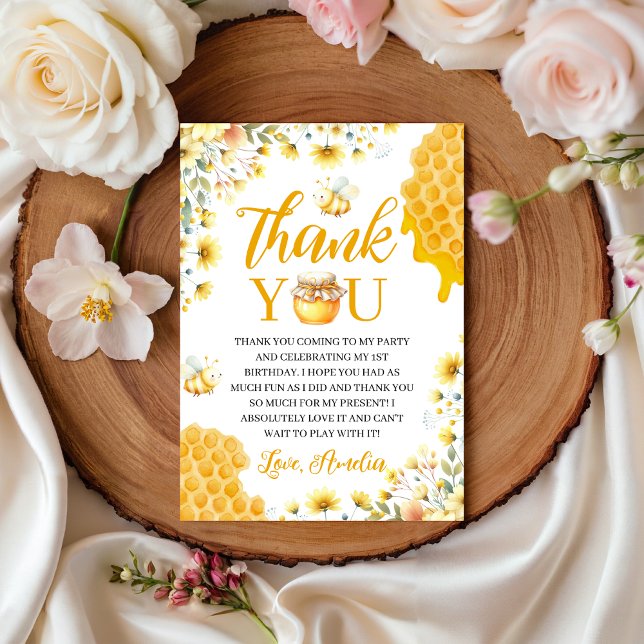 Convite Honey Bee First Birthday Thank You Card (Criador carregado)