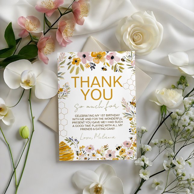 Convite Honey Bee Garden Birthday Thank You Card (Criador carregado)