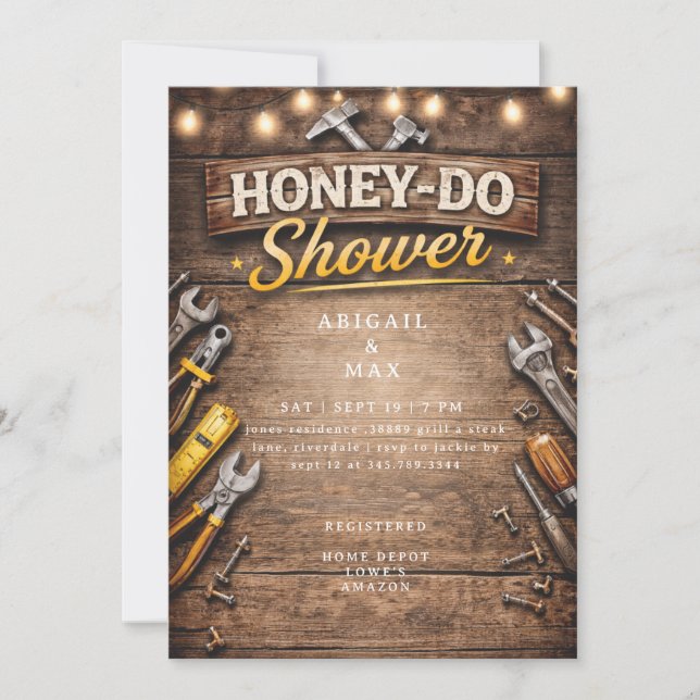 Convite Honey Do Couples Rustic Bridal Shower (Frente)