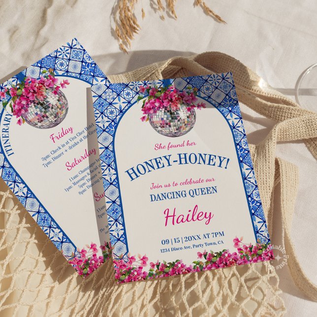 Convite Honey Honey Dancing Queen Bachelorette Weekend  (dancing queen invite, mamma mia invitation, bachelorette weekend, mediterranean party, girls weekend)