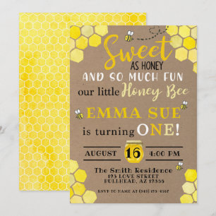 Convite Honeycomb Bumble Bee primeiro aniversario