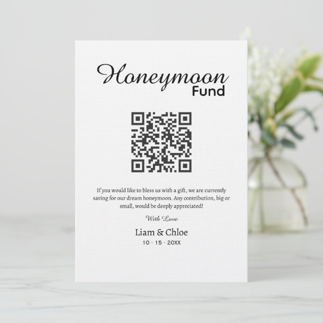 Convite  Honeymoon Fund QR Code Sign Wedding Honeymoon (Em pé/Frente)