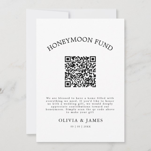 Convite Honeymoon Fund QR Code Sign, Wedding Honeymoon (Frente)