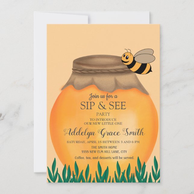 Convite Honeypot e Abelha Bebem Chá de Bebê (Frente)