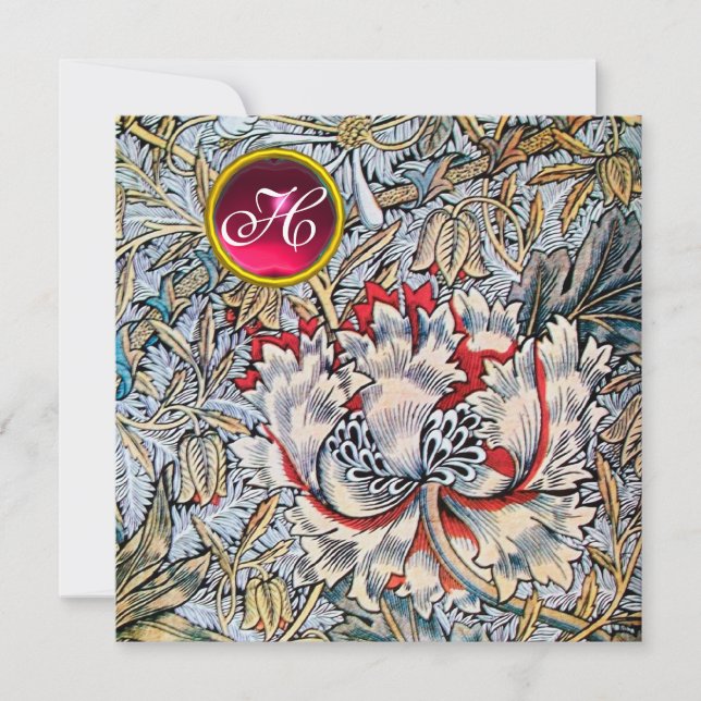 Convite HONEYSUCKLE Red Ruby Monograma Dourado Metálico (Frente)