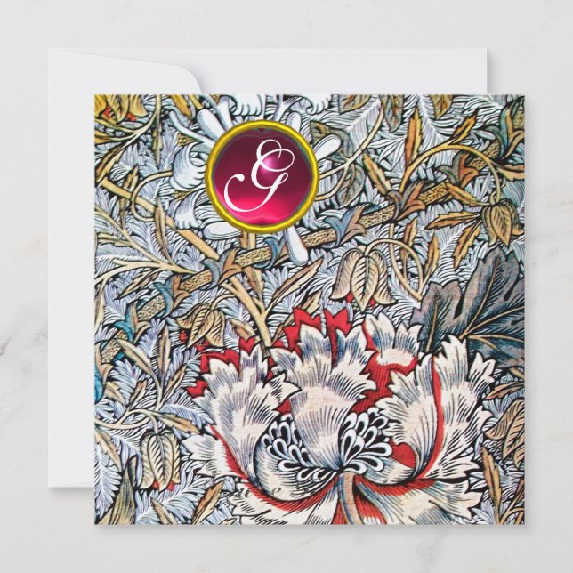 Convite HONEYSUCKLE Red Ruby Monograma Dourado Metálico (Frente)