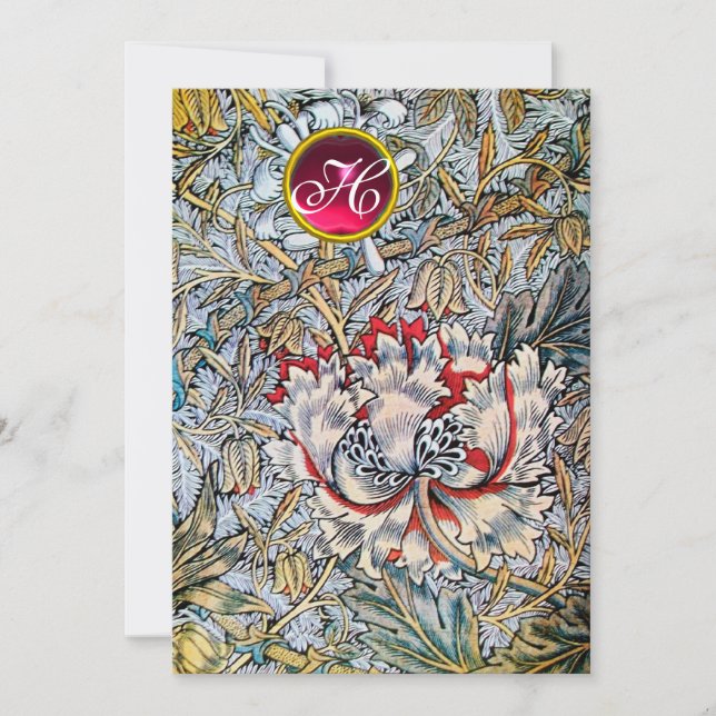 Convite HONEYSUCKLE Vermelho Rubi Monograma Champanhe Metá (Frente)