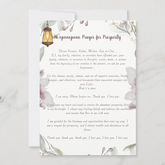 Convite Ho'oponopono Prayer para a Prosperidade (Frente)