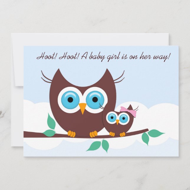 Convite Hoot! Hoot! Uma menina está a caminho! (Frente)