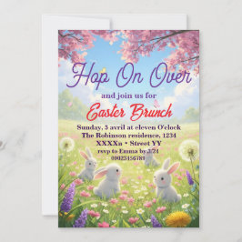 Convite Hop on Over Easter Floral  Bunny Spring Brunch