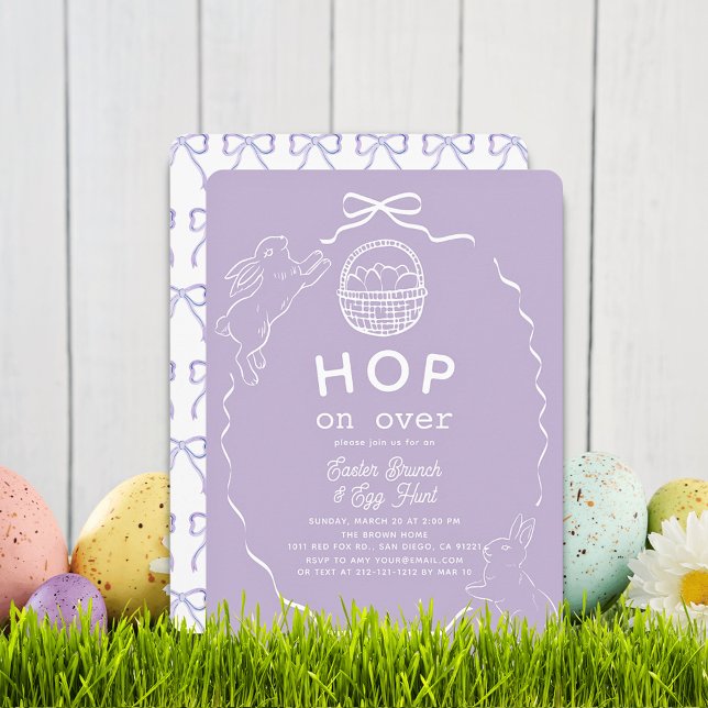 Convite Hop on Over Lavender Bow Bunny Easter Brunch (Criador carregado)