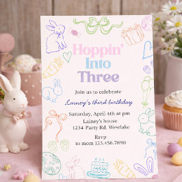 Convite Hoppin’ Into Three Birthday Invitation – Bunny 3rd