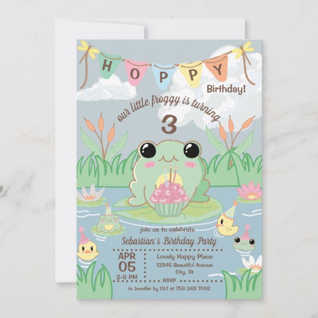 Convite Hoppy Birthday Kids Party Invitation (Frente)