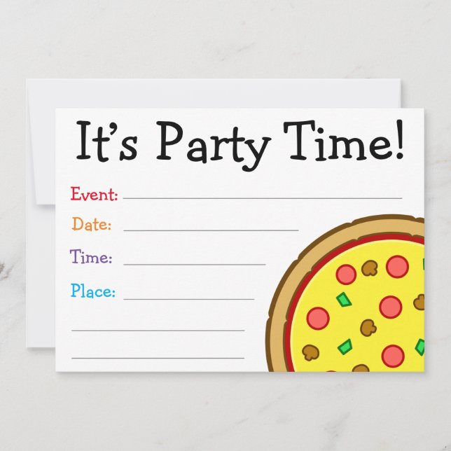 Convite Hora da Festa! Aniversário da Pizza Ilustrada (Frente)