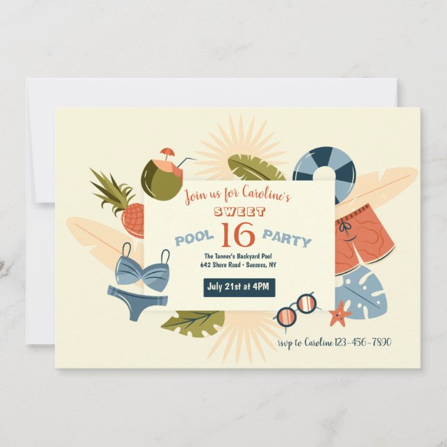 Convite Hora da Festa de piscina (Frente)
