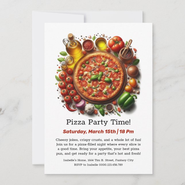 Convite Hora da Festa de Pizza  Um Pedido de Diversão Agua (Frente)