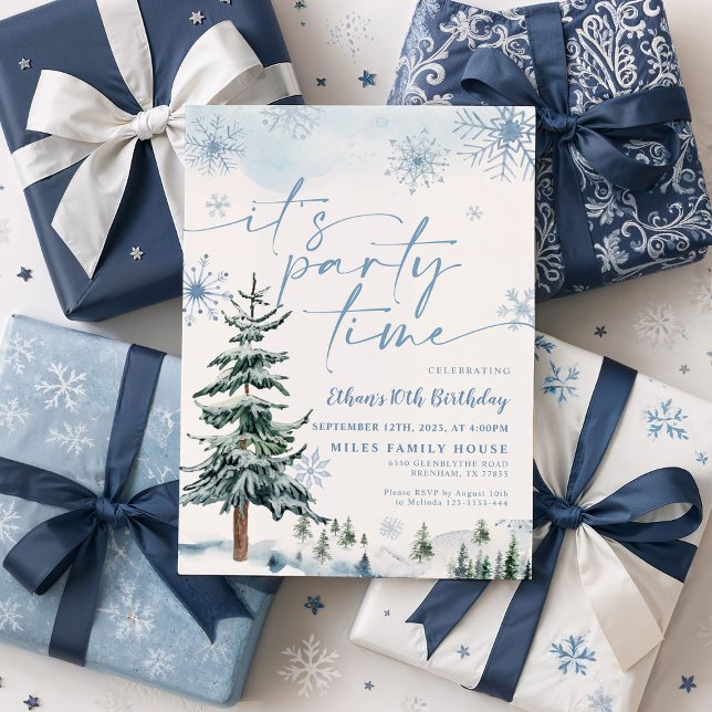 Convite Hora da festa do inverno, aniversário azul de inve (Criador carregado)