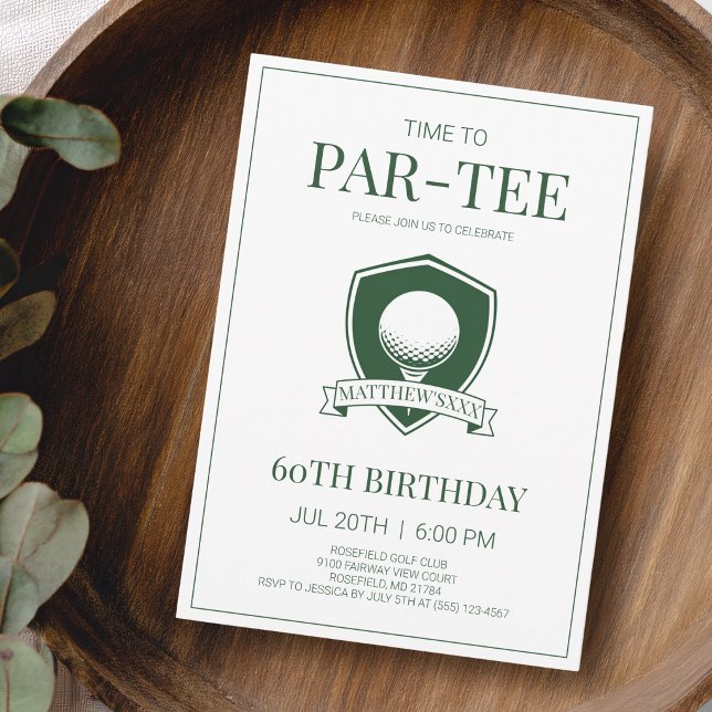 Convite Hora da Festa no Par-Tee Green de Golfe de 60 Anos (Time to Par-Tee Green Golf 60th Birthday Party Invitation)