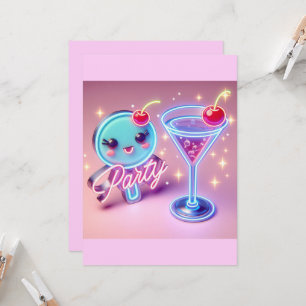 Convite Hora da Festa Rosa Neon