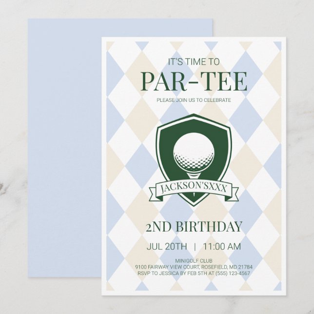 Convite Hora da Par-Tee Blue Boys Golfe 2º Festa de Aniver (Frente/Verso)
