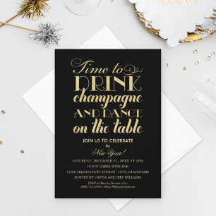 Convite Hora de Beber Champanhe Citação de Ano Novo Festa 